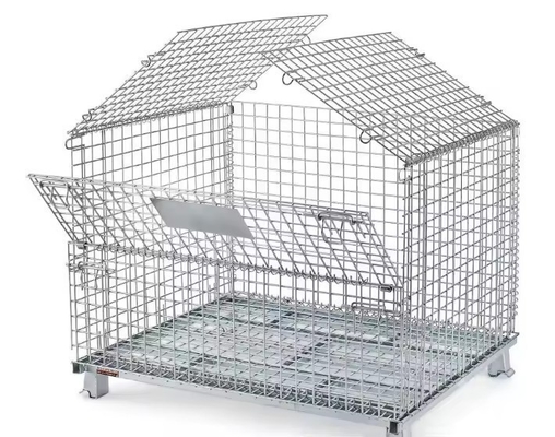 Foldable Galvanized Storage Cage with Wheels/Casters Made of Mild Steel Easy Assembly